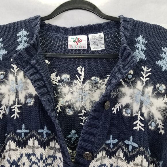 Nutcracker Cardigan M Snowflake Knit Geometric Christmas Star Winter Sweater VTG - Picture 14 of 16
